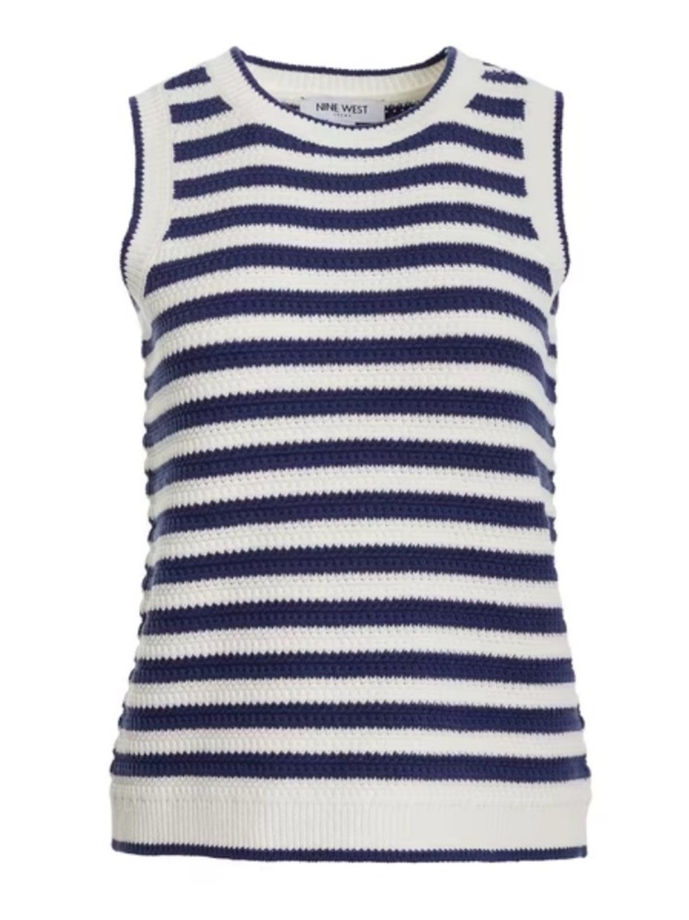 Nine West Navy Blue White Striped Knit Sleeveless Sweater Cotton Blend Small